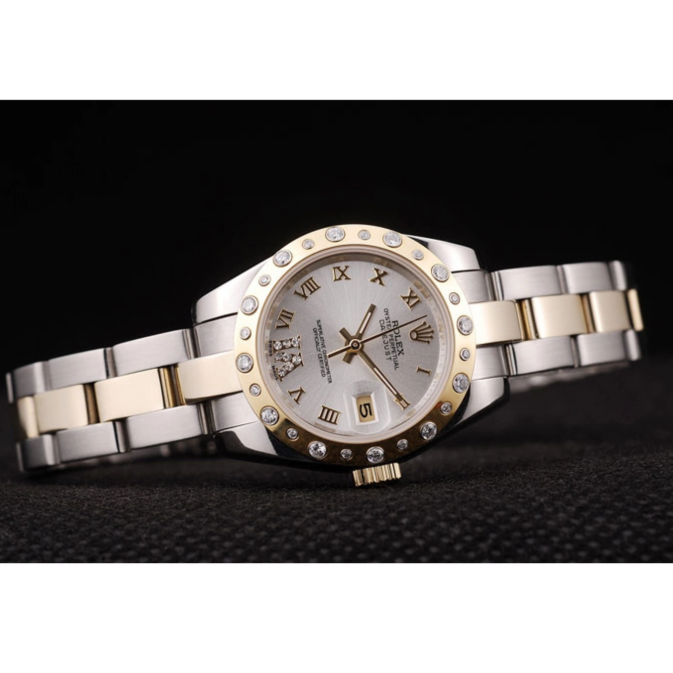 Aaa replica watch Plated DateJust Diamond White Dial Steel Stainless Case Brushed Rolex 0709